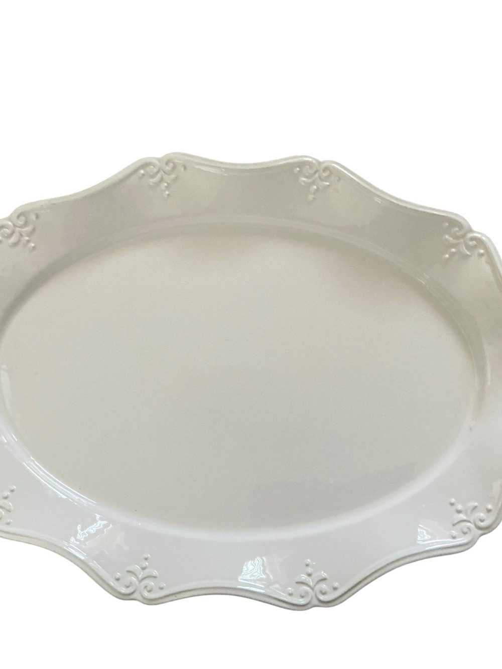 Vintage Ceriart large white scalloped edge platter large tray 19x13” Portugal